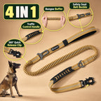 Bungee Dog Leash with Car Seatbelt Clip – Reflective, Two Handles