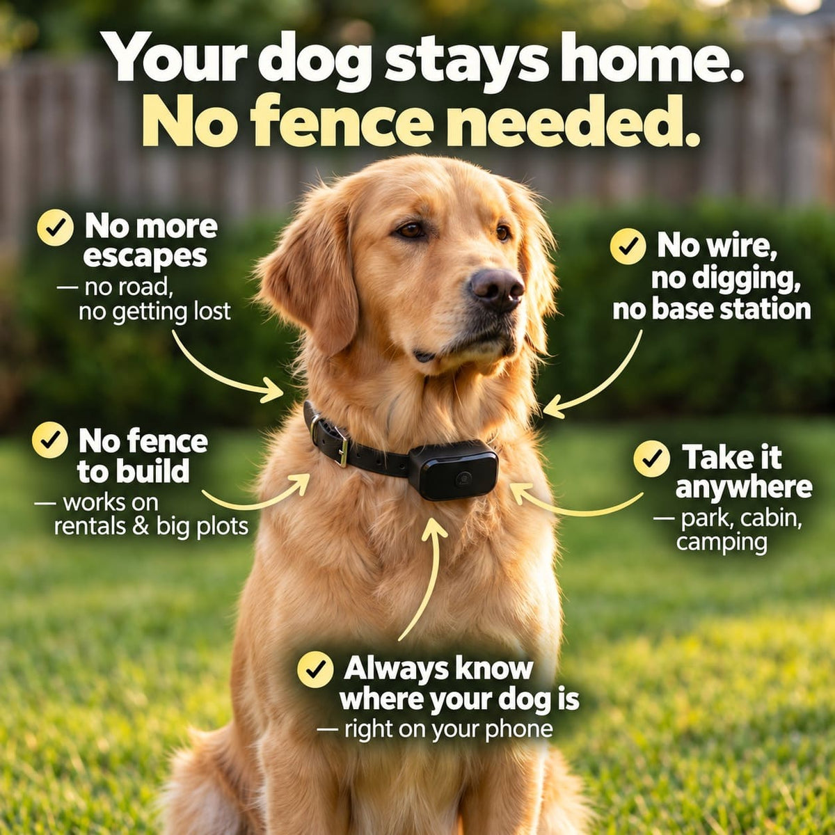 GPS Dog Fence Collar – Wireless Geofence Training Collar with App, Vibration & Static Correction, IP68 Waterproof