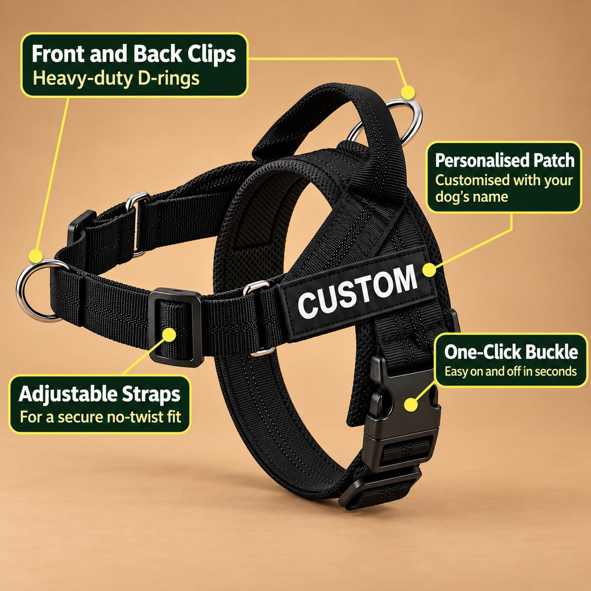 No-Pull Dog Harness with Front & Back Clip, Grab Handle and Quick-Release Buckle