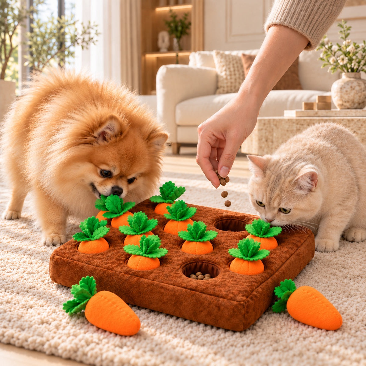 Dog Snuffle Toy Carrot Patch – Interactive Plush Puzzle Toy with 12 Carrots, Non-Slip Base