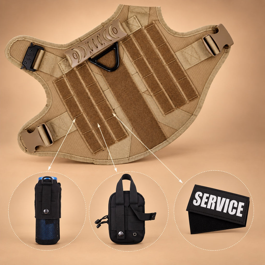 Tactical No Pull Dog Harness with Handle, Front & Back Clip, Metal Buckles, Reflective