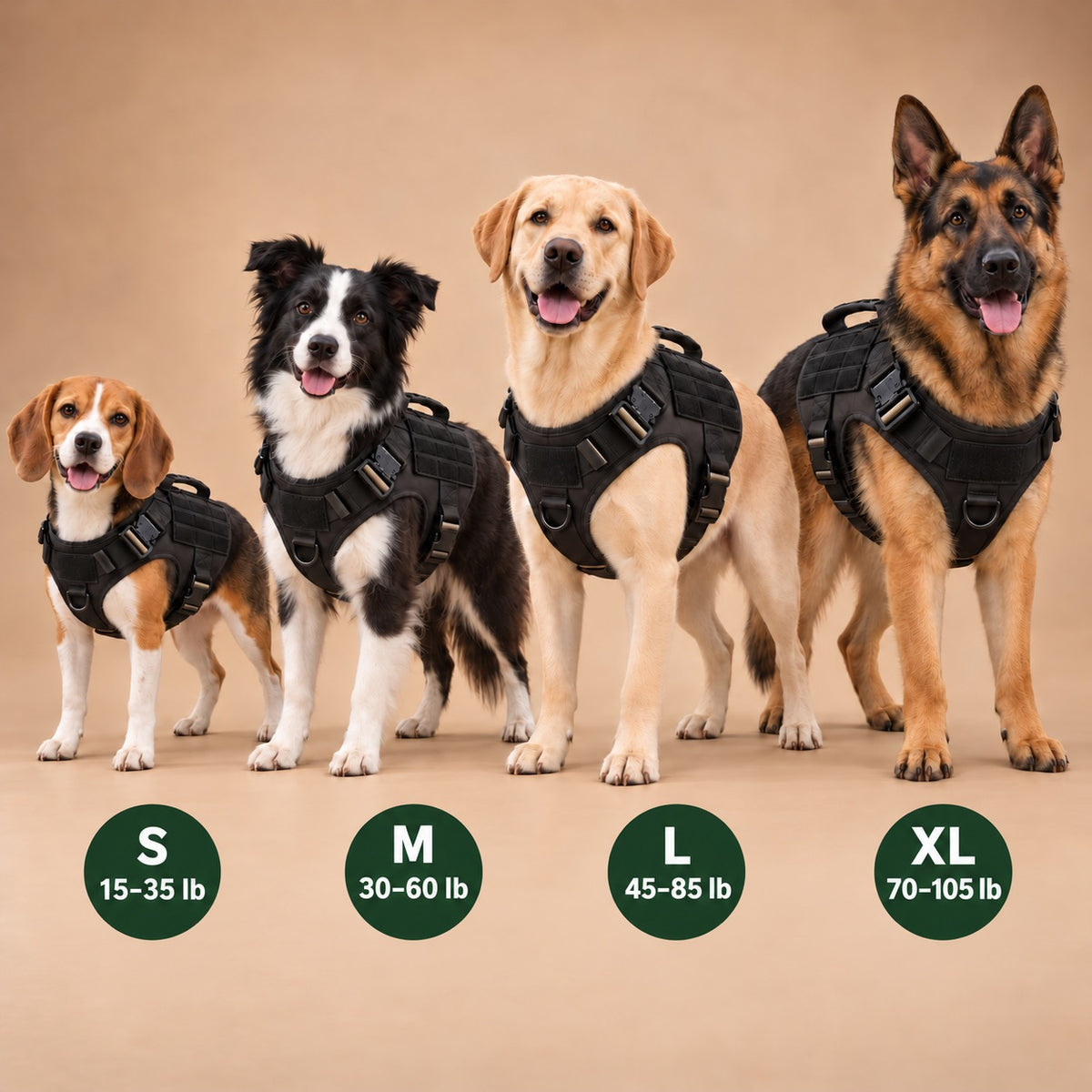 Tactical No Pull Dog Harness with Handle, Front & Back Clip, Metal Buckles, Reflective