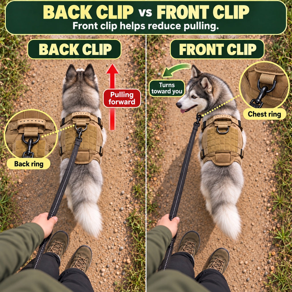 Tactical No Pull Dog Harness with Handle, Front & Back Clip, Metal Buckles, Reflective