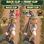 Tactical No Pull Dog Harness with Handle, Front & Back Clip, Metal Buckles, Reflective