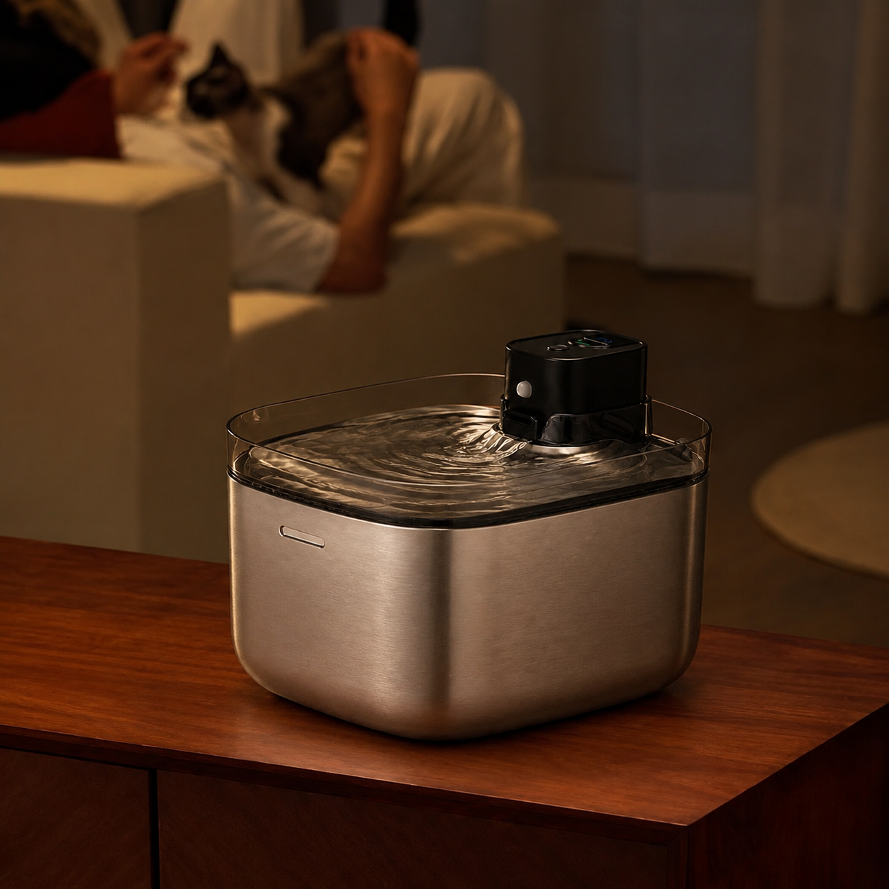 Cordless Water Fountain 5.5L/185 oz – Stainless Steel Pet Fountain with UVC Light, LCD Display & Motion Sensor