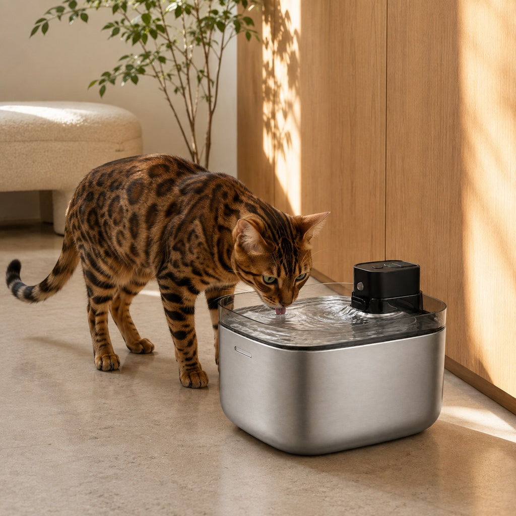 Cordless Water Fountain 5.5L/185 oz – Stainless Steel Pet Fountain with UVC Light, LCD Display & Motion Sensor