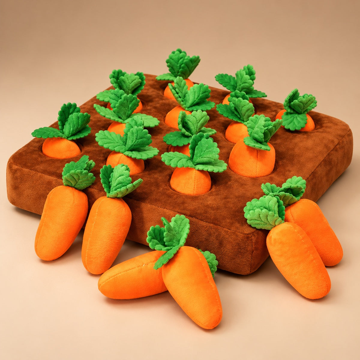 Dog Snuffle Toy Carrot Patch – Interactive Plush Puzzle Toy with 12 Carrots, Non-Slip Base