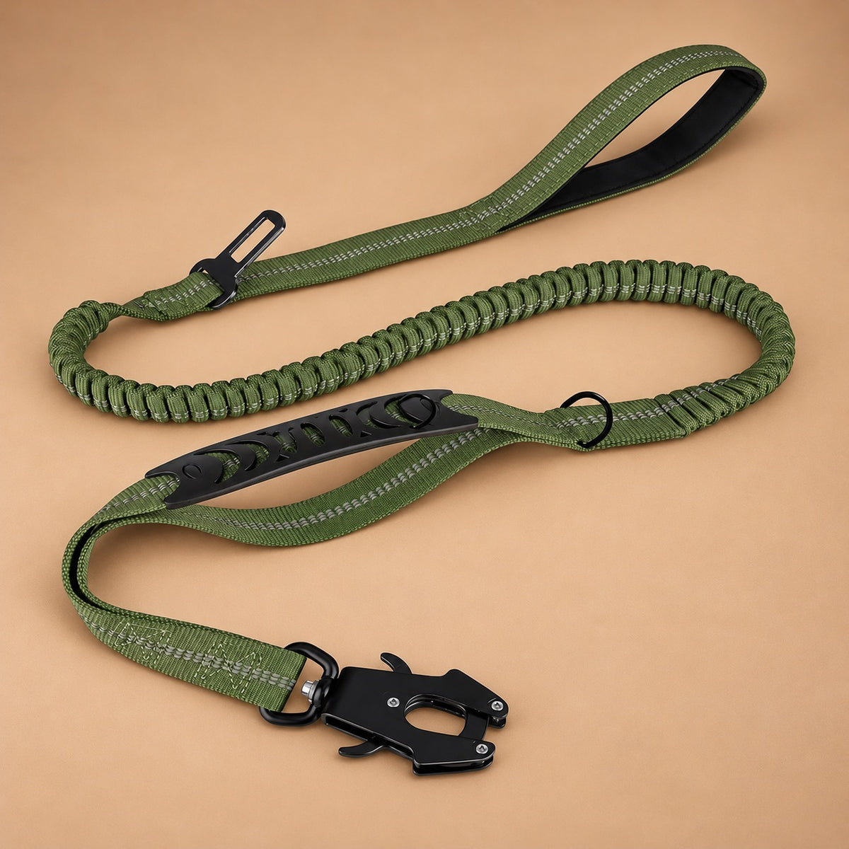 Bungee Dog Leash with Car Seatbelt Clip – Reflective, Two Handles