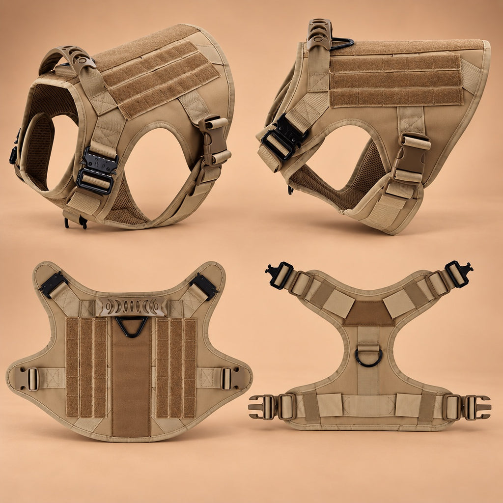 Tactical No Pull Dog Harness with Handle, Front & Back Clip, Metal Buckles, Reflective