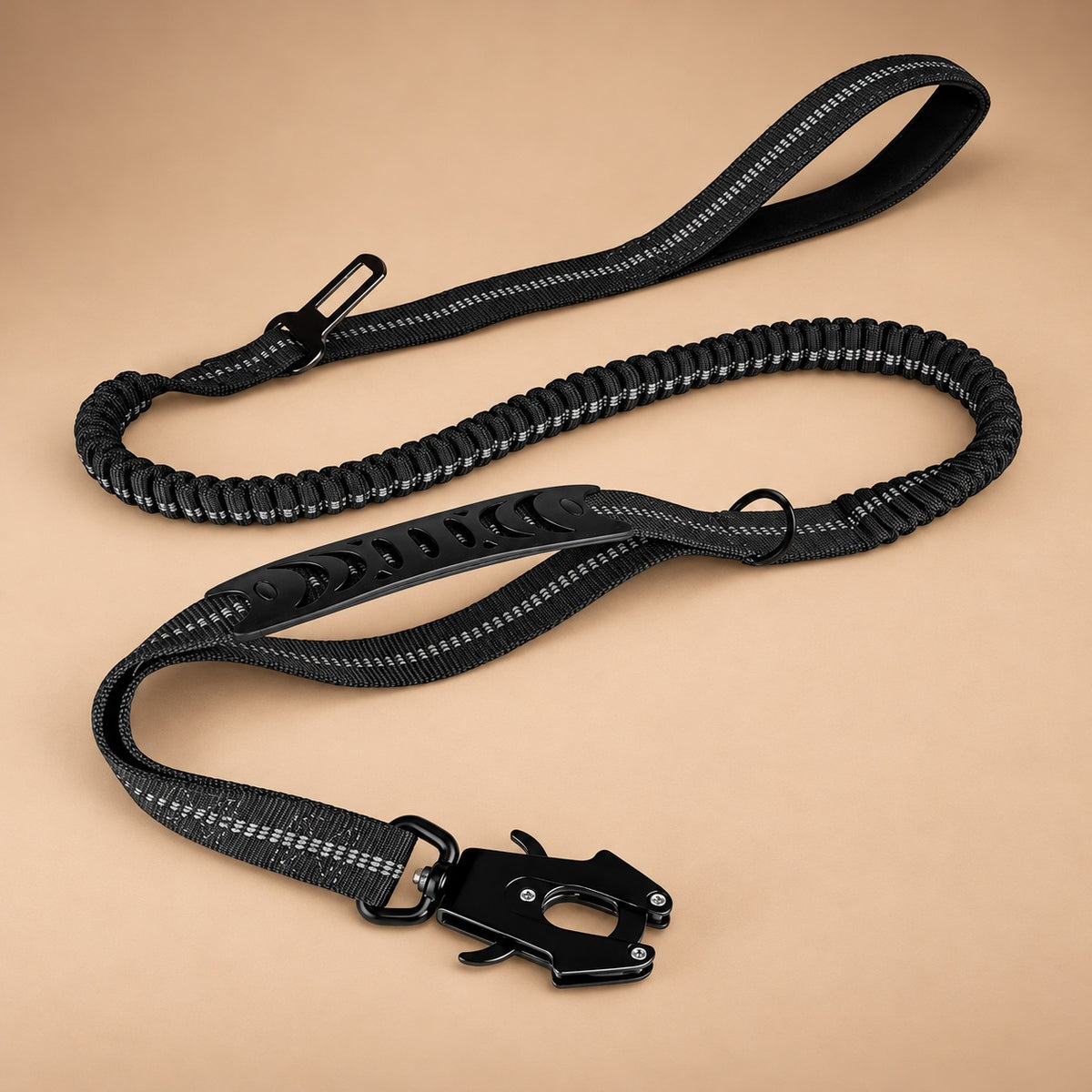 Bungee Dog Leash with Car Seatbelt Clip – Reflective, Two Handles